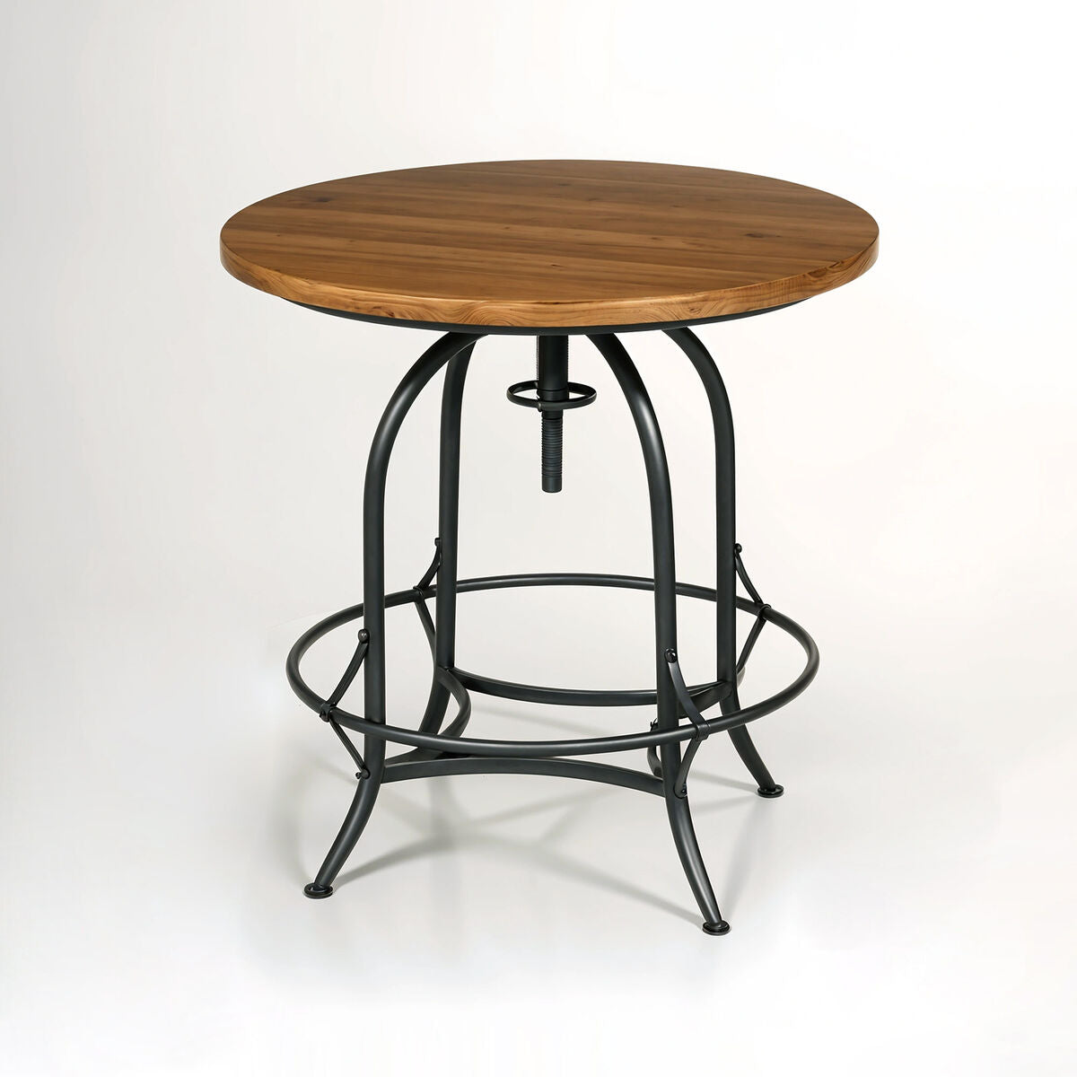 Natural Wooden and Metal Round Bar Table