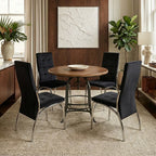 Natural Wooden and Metal Round Bar Table