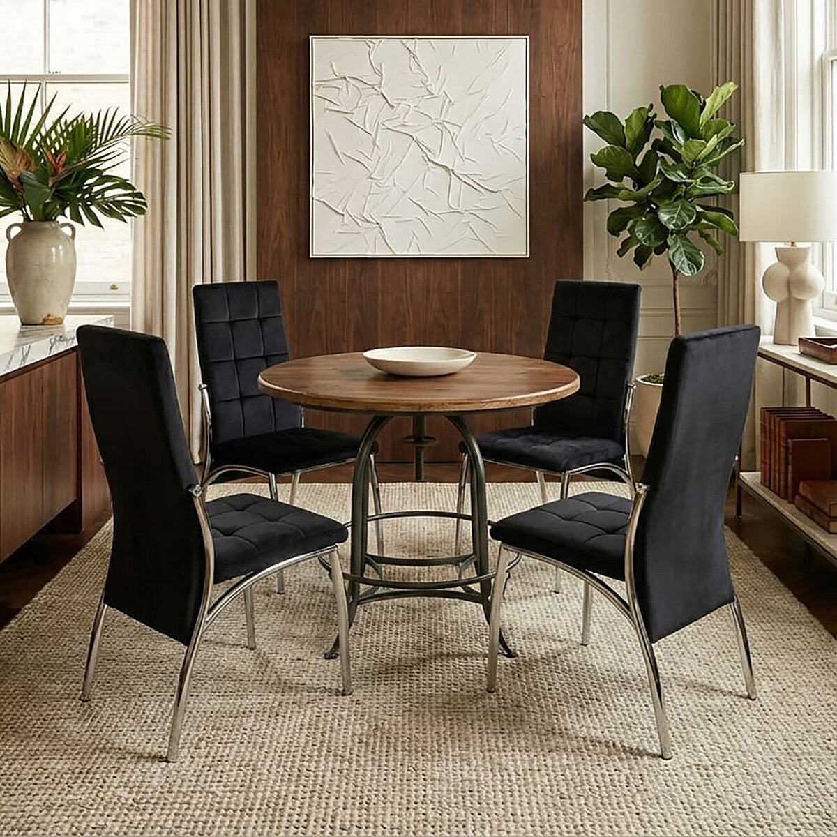 Natural Wooden and Metal Round Bar Table