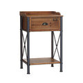 Natural Wooden and Metal 1 Drawer Tall Side Table