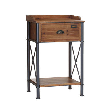 Natural Wooden and Metal 1 Drawer Tall Side Table