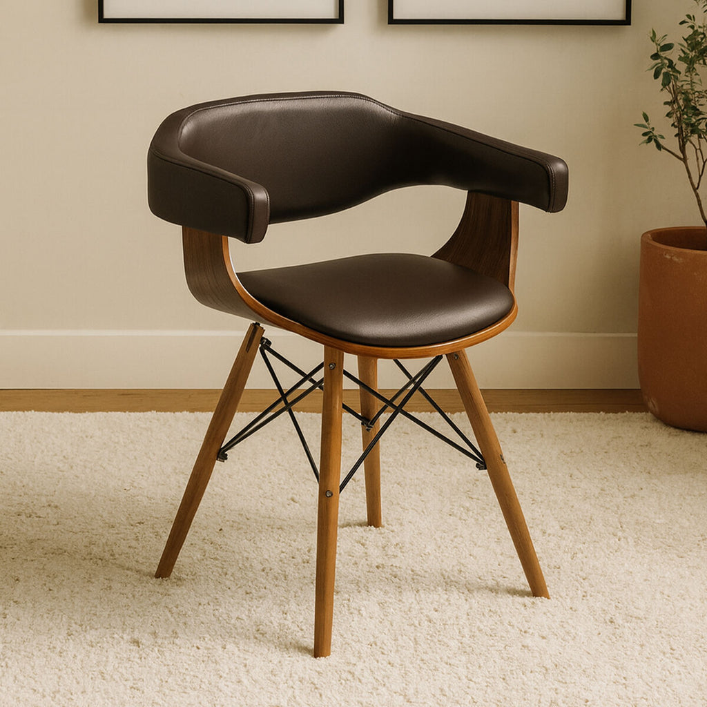 Brown Leather Effect and Beech Wood Chair