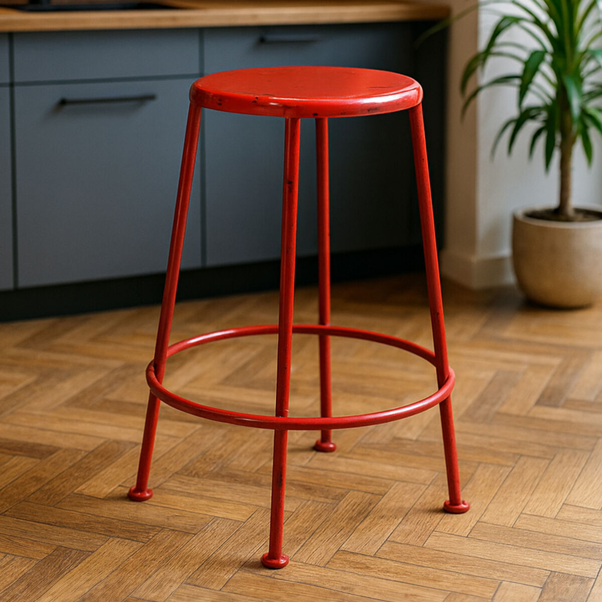 Red Metal Bar Stool