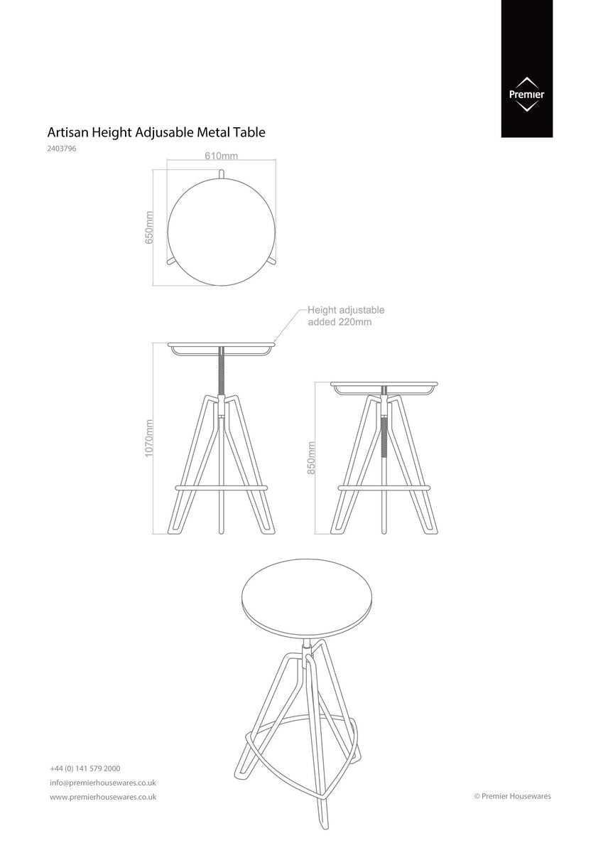 Cream Metal Adjustable Bar Table