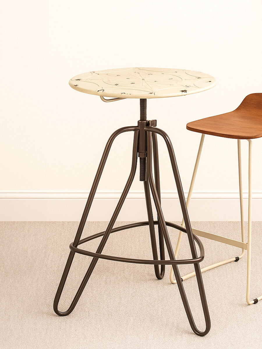 Cream Metal Adjustable Bar Table