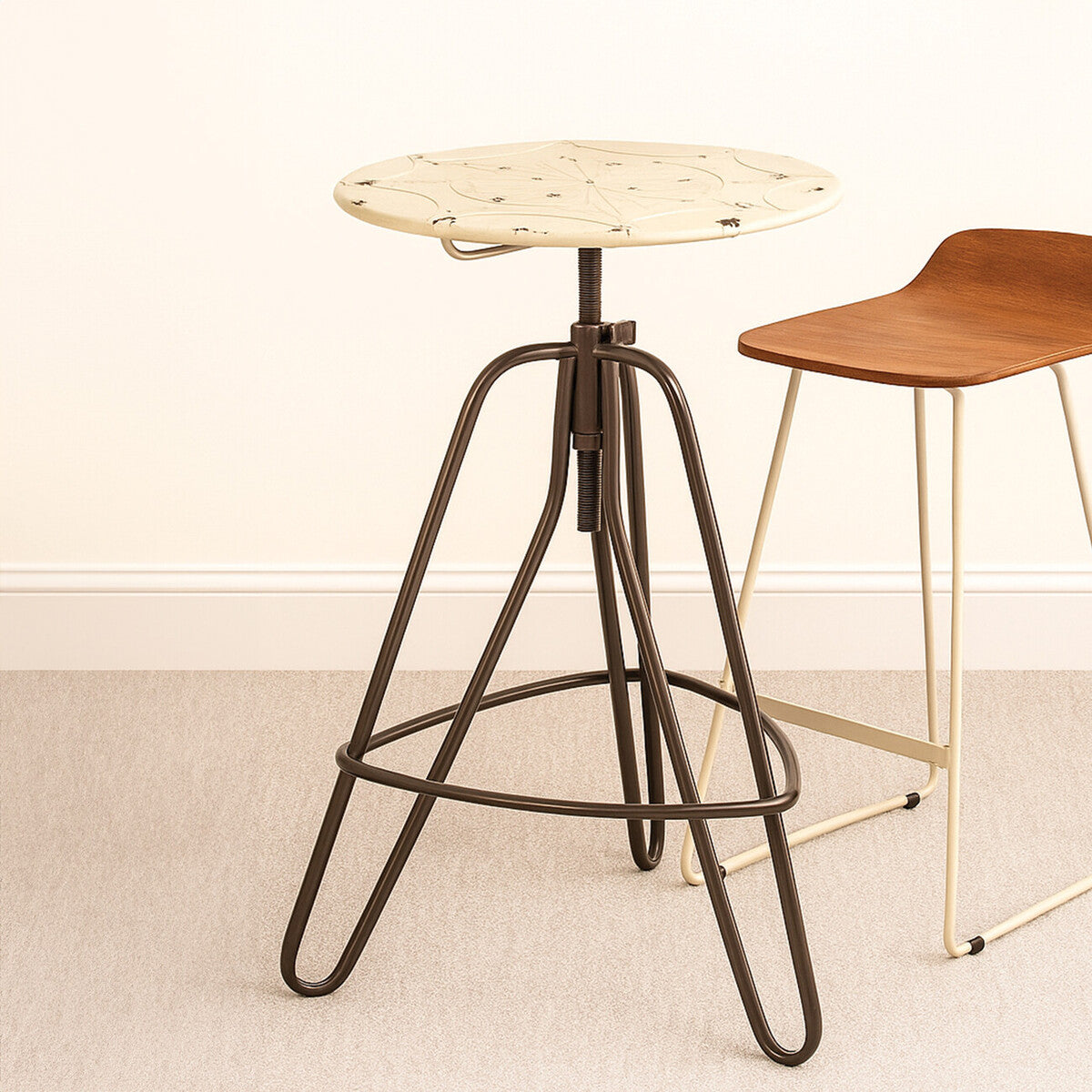 Cream Metal Adjustable Bar Table