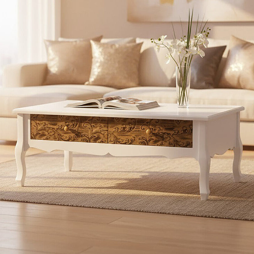 White Coffee Table with Embossed Detail