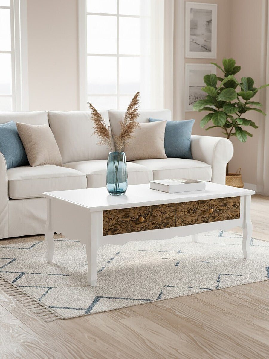 White Coffee Table with Embossed Detail