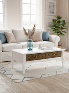 White Coffee Table with Embossed Detail