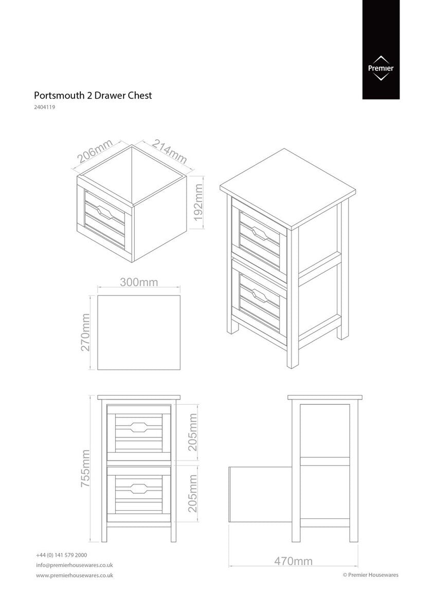 Natural and White Wooden 2 Drawer Chest