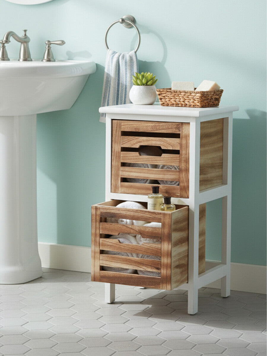 Natural and White Wooden 2 Drawer Chest