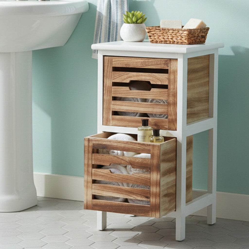 Natural and White Wooden 2 Drawer Chest