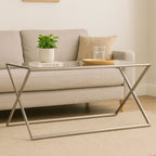 Clear Glass and Nickel Finish Coffee Table