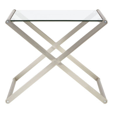 Clear Glass and Nickel Finish Side Table