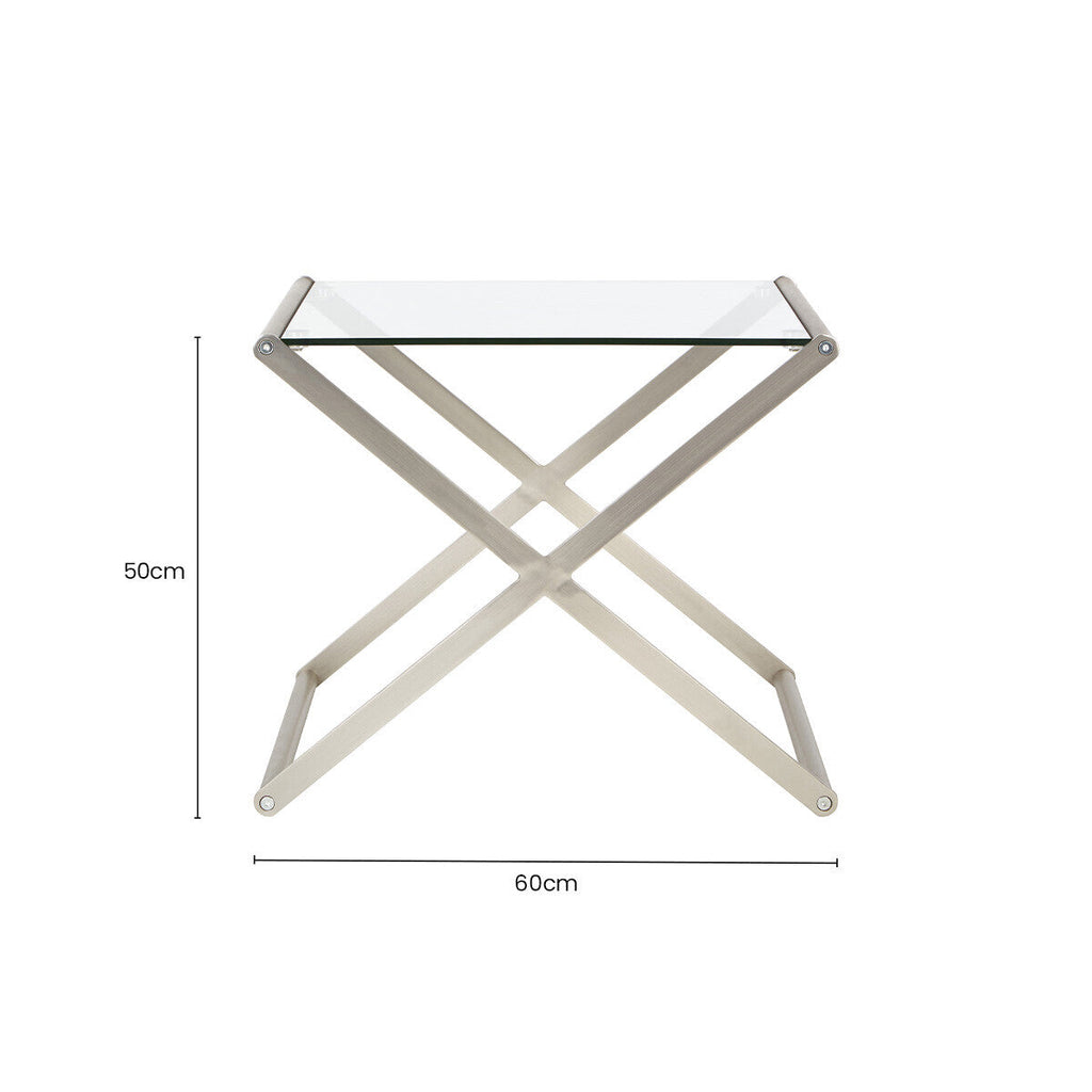 Clear Glass and Nickel Finish Side Table