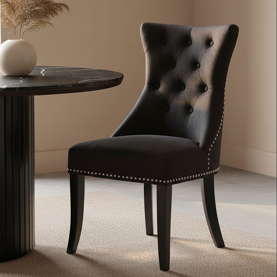 Black Cotton Velvet Dining Chair