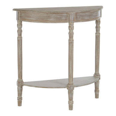 Natural Wooden Half Moon Console Table with Lower Shelf