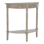 Natural Wooden Half Moon Console Table with Lower Shelf