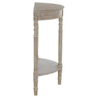 Natural Wooden Half Moon Console Table with Lower Shelf
