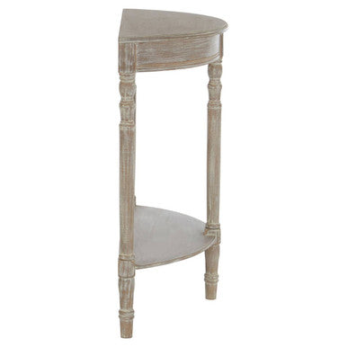 Natural Wooden Half Moon Console Table with Lower Shelf