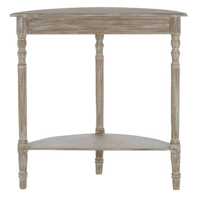 Natural Wooden Half Moon Console Table with Lower Shelf