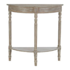 Natural Wooden Half Moon Console Table with Lower Shelf