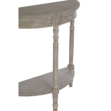 Natural Wooden Half Moon Console Table with Lower Shelf