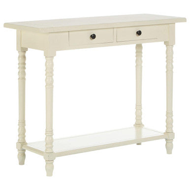 Ivory Wooden 2 Drawer Console Table with Lower Shelf