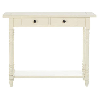 Ivory Wooden 2 Drawer Console Table with Lower Shelf