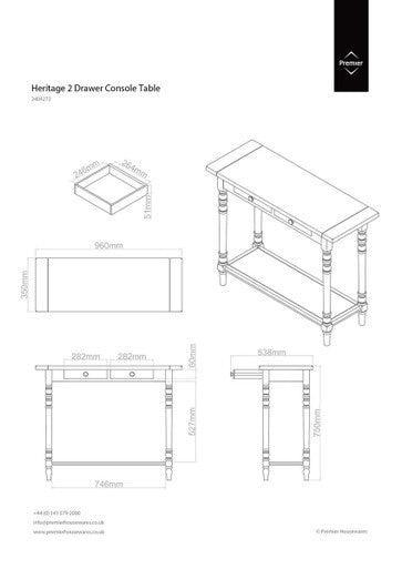 Ivory Wooden 2 Drawer Console Table with Lower Shelf