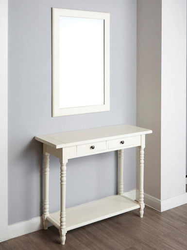 Ivory Wooden 2 Drawer Console Table with Lower Shelf