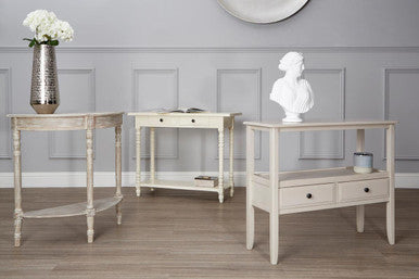 Ivory Wooden 2 Drawer Console Table with Lower Shelf