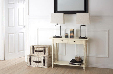 Ivory Wooden 2 Drawer Console Table with Lower Shelf