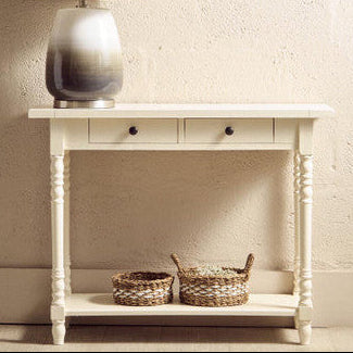 Ivory Wooden 2 Drawer Console Table with Lower Shelf