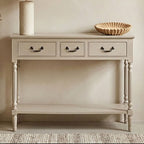 Grey Putty Wooden 3 Drawer Console Table with Lower Shelf