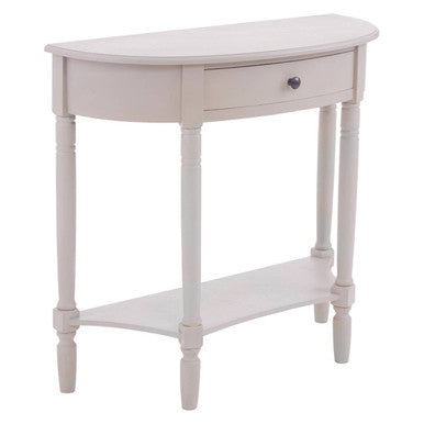 Grey Putty Wooden Half Moon 1 Drawer Console Table with Lower Shelf