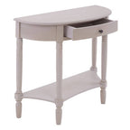 Grey Putty Wooden Half Moon 1 Drawer Console Table with Lower Shelf