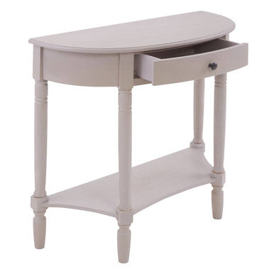 Grey Putty Wooden Half Moon 1 Drawer Console Table with Lower Shelf
