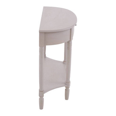 Grey Putty Wooden Half Moon 1 Drawer Console Table with Lower Shelf