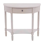 Grey Putty Wooden Half Moon 1 Drawer Console Table with Lower Shelf