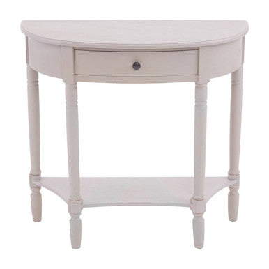 Grey Putty Wooden Half Moon 1 Drawer Console Table with Lower Shelf