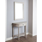 Grey Putty Wooden Half Moon 1 Drawer Console Table with Lower Shelf