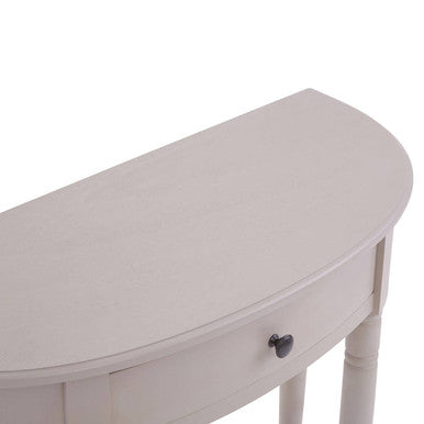Grey Putty Wooden Half Moon 1 Drawer Console Table with Lower Shelf