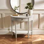 Grey Putty Wooden Half Moon 1 Drawer Console Table with Lower Shelf