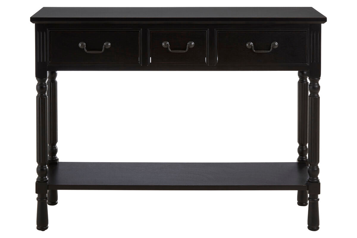 Vintage Black Wooden 3 Drawer Console Table with Lower Shelf