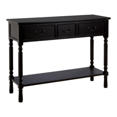 Vintage Black Wooden 3 Drawer Console Table with Lower Shelf