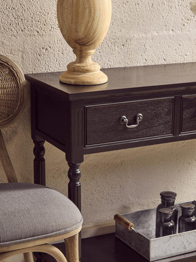 Vintage Black Wooden 3 Drawer Console Table with Lower Shelf