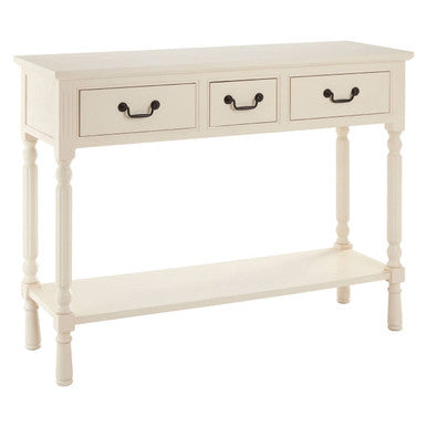 Ivory Wooden 3 Drawer Console Table with Lower Shelf