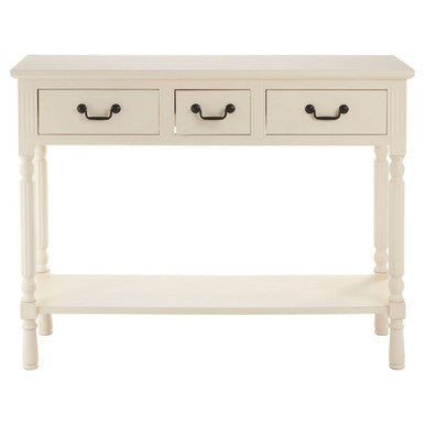 Ivory Wooden 3 Drawer Console Table with Lower Shelf