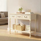 Ivory Wooden 3 Drawer Console Table with Lower Shelf